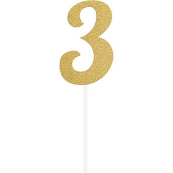 Picture of NUMBER 3 CAKE TOPPER GLITTER GOLD 5 X 7.5CM